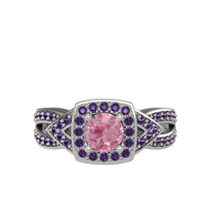 Aurora Yüzük - Pembe kuvars ve ametist 18 ayar beyaz altın yüzük #1wsfzs3