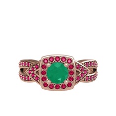 Kök zümrüt ve rodolit garnet 18 ayar rose altın yüzük