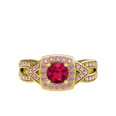 Rodolit garnet ve pembe kuvars 925 ayar altın kaplama gümüş yüzük