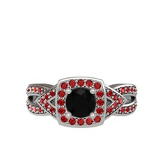 Siyah zirkon ve garnet 14 ayar beyaz altın yüzük