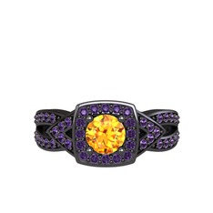 Aurora Yüzük - Sitrin ve ametist 925 ayar siyah rodyum kaplama gümüş yüzük #1y9dz9b