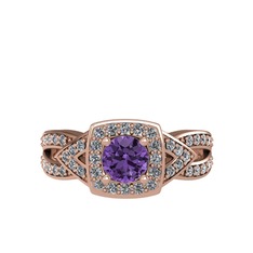 Ametist ve swarovski 18 ayar rose altın yüzük