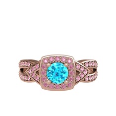 Akuamarin ve pembe kuvars 14 ayar rose altın yüzük