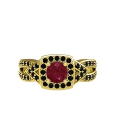 Aurora Yüzük - Kök yakut ve siyah zirkon 14 ayar altın yüzük #1ykgwfo