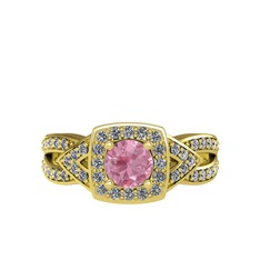 Pembe kuvars ve pırlanta 8 ayar altın yüzük (0.414 karat)