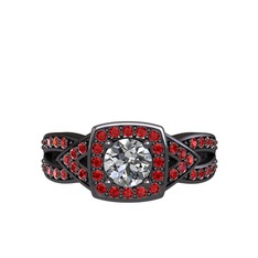 Aurora Yüzük - Swarovski ve garnet 925 ayar siyah rodyum kaplama gümüş yüzük #1ywunxl