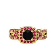 Siyah zirkon ve rodolit garnet 18 ayar altın yüzük