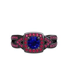 Aurora Yüzük - Lab safir ve rodolit garnet 925 ayar siyah rodyum kaplama gümüş yüzük #2u121h