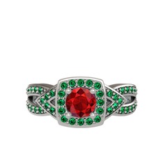 Garnet ve yeşil kuvars 8 ayar beyaz altın yüzük