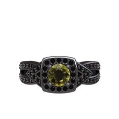 Aurora Yüzük - Peridot ve siyah zirkon 925 ayar siyah rodyum kaplama gümüş yüzük #3owrav