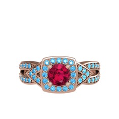 Rodolit garnet ve akuamarin 18 ayar rose altın yüzük