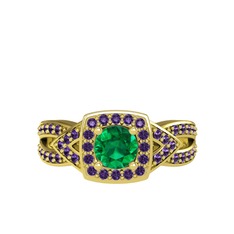 Aurora Yüzük - Yeşil kuvars ve ametist 14 ayar altın yüzük #44ljh0