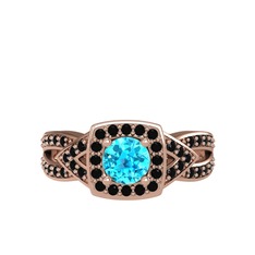 Aurora Yüzük - Akuamarin ve siyah zirkon 8 ayar rose altın yüzük #45awuy