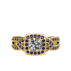 Aurora Yüzük - Swarovski ve ametist 8 ayar altın yüzük #5flicl