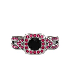 Siyah zirkon ve rodolit garnet 14 ayar beyaz altın yüzük