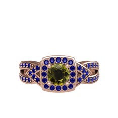 Peridot ve lab safir 925 ayar rose altın kaplama gümüş yüzük