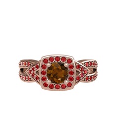 Dumanlı kuvars ve garnet 14 ayar rose altın yüzük