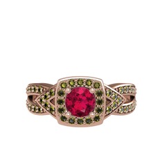 Rodolit garnet ve peridot 14 ayar rose altın yüzük