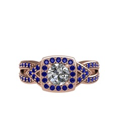 Aurora Yüzük - Swarovski ve lab safir 8 ayar rose altın yüzük #9lm5ji