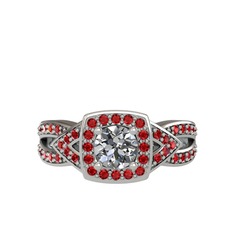 Beyaz zirkon ve garnet 8 ayar beyaz altın yüzük