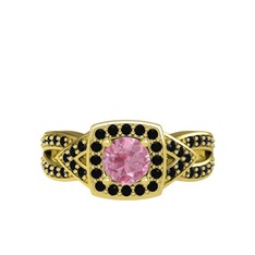 Aurora Yüzük - Pembe kuvars ve siyah zirkon 8 ayar altın yüzük #ait0x1
