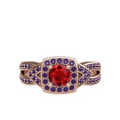 Garnet ve ametist 18 ayar rose altın yüzük