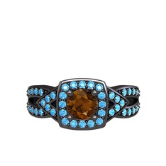 Aurora Yüzük - Dumanlı kuvars ve akuamarin 925 ayar siyah rodyum kaplama gümüş yüzük #b19j77