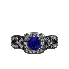 Aurora Yüzük - Lab safir ve beyaz zirkon 925 ayar siyah rodyum kaplama gümüş yüzük #bbil47