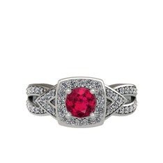 Aurora Yüzük - Rodolit garnet ve swarovski 18 ayar beyaz altın yüzük #d93nua