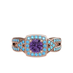 Aurora Yüzük - Ametist ve akuamarin 14 ayar rose altın yüzük #dsqkt2