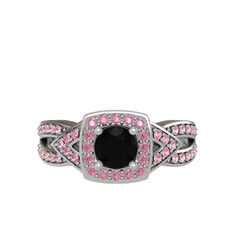 Siyah zirkon ve pembe kuvars 18 ayar beyaz altın yüzük