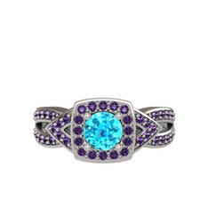 Akuamarin ve ametist 18 ayar beyaz altın yüzük