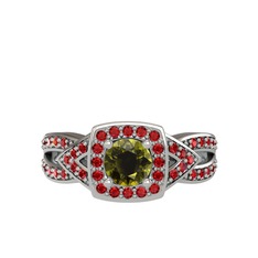 Peridot ve garnet 18 ayar beyaz altın yüzük