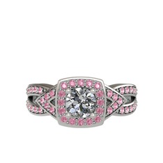 Swarovski ve pembe kuvars 14 ayar beyaz altın yüzük