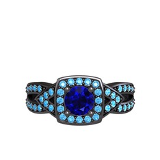 Aurora Yüzük - Lab safir ve akuamarin 925 ayar siyah rodyum kaplama gümüş yüzük #g09yqm