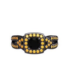 Aurora Yüzük - Siyah zirkon ve sitrin 925 ayar siyah rodyum kaplama gümüş yüzük #h4kh7w