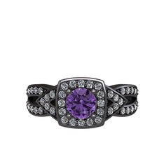 Aurora Yüzük - Ametist ve beyaz zirkon 925 ayar siyah rodyum kaplama gümüş yüzük #he7tvb