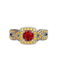 Aurora Yüzük - Garnet ve sitrin 14 ayar beyaz altın yüzük #hq9cz