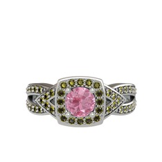 Pembe kuvars ve peridot 925 ayar gümüş yüzük