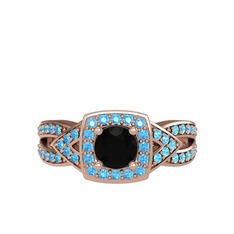 Aurora Yüzük - Siyah zirkon ve akuamarin 14 ayar rose altın yüzük #j2qq1u