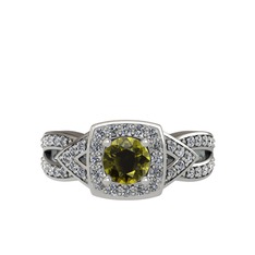 Aurora Yüzük - Peridot ve swarovski 18 ayar beyaz altın yüzük #j38hij