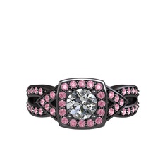 Swarovski ve pembe kuvars 925 ayar siyah rodyum kaplama gümüş yüzük