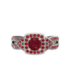 Kök yakut ve garnet 14 ayar beyaz altın yüzük