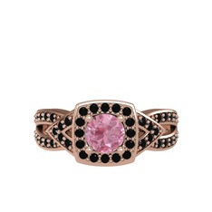 Pembe kuvars ve siyah zirkon 14 ayar rose altın yüzük