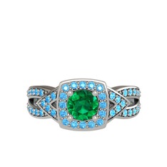 Yeşil kuvars ve akuamarin 18 ayar beyaz altın yüzük