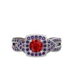 Garnet ve ametist 8 ayar beyaz altın yüzük
