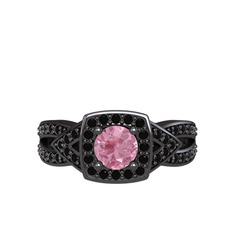 Aurora Yüzük - Pembe kuvars ve siyah zirkon 925 ayar siyah rodyum kaplama gümüş yüzük #n099bn