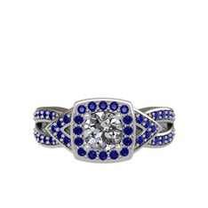 Swarovski ve lab safir 8 ayar beyaz altın yüzük