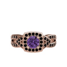Aurora Yüzük - Ametist ve siyah zirkon 925 ayar rose altın kaplama gümüş yüzük #puo9pd