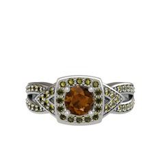 Dumanlı kuvars ve peridot 18 ayar beyaz altın yüzük